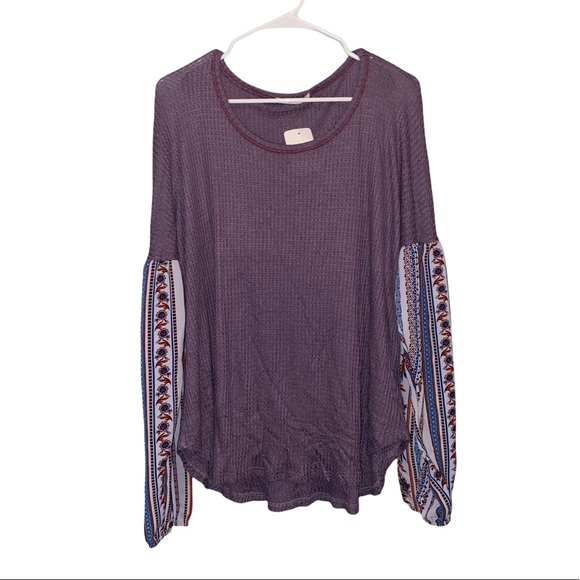 NWT Women’s Waffle Knit Balloon Sleeve Top Size Large Boho Bohemian - Picture 1 of 7